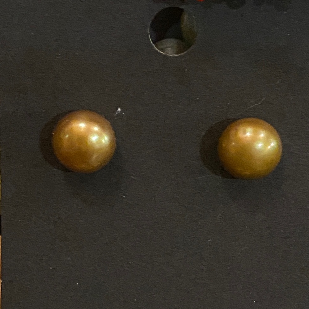 Gold Pearl Stud Earrings Sterling Silver
